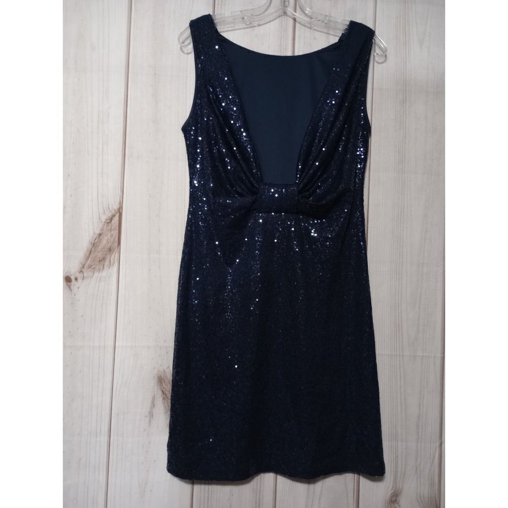 INC International Concepts Navy Blue Sequin Bow Back Cocktail Dress Small